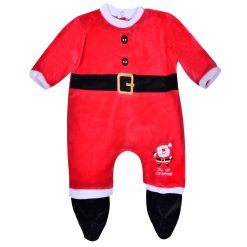 F1593 Kostum i kuq “Santa Claus” me rrip të zi për bebe 12 Muajsh